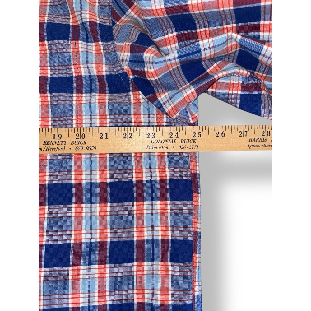 L.L.Bean Men's Large Scotch Plaid 100% Cotton Button Up Shirt Blue Orange White - Picture 7 of 8